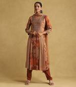 Rust micro print embroidered kurta set