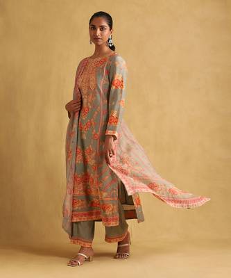 RITU KUMAR Green floral print chanderi kurta set 2