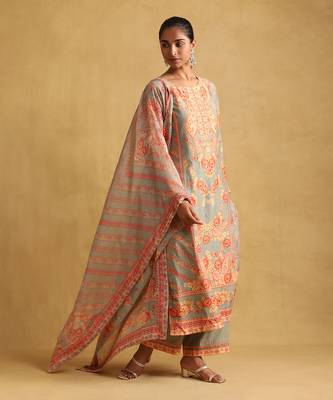RITU KUMAR Green floral print chanderi kurta set 3