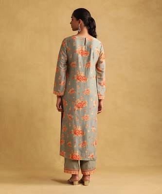 RITU KUMAR Green floral print chanderi kurta set 4