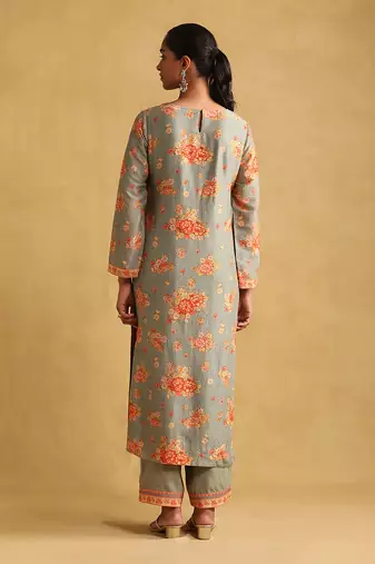 RITU KUMAR Green floral print chanderi kurta set