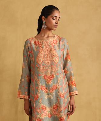 RITU KUMAR Green floral print chanderi kurta set 5