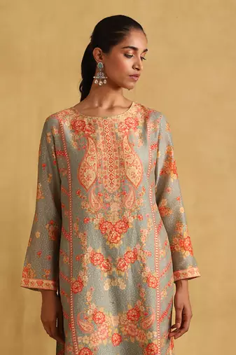RITU KUMAR Green floral print chanderi kurta set