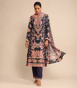 RITU KUMAR Navy floral print chanderi kurta set