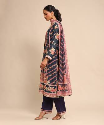 RITU KUMAR Navy floral print chanderi kurta set 2