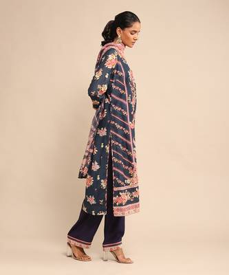 RITU KUMAR Navy floral print chanderi kurta set 3