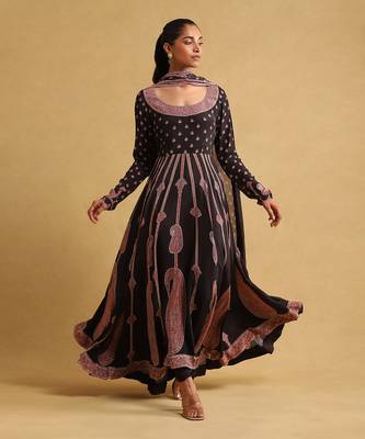 RITU KUMAR Black printed crepe anarkali kurta set 1