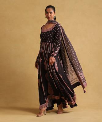 RITU KUMAR Black printed crepe anarkali kurta set 2