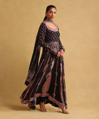 RITU KUMAR Black printed crepe anarkali kurta set 3