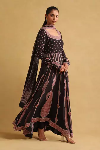 RITU KUMAR Black printed crepe anarkali kurta set