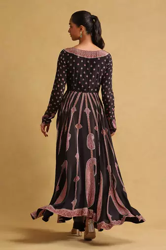RITU KUMAR Black printed crepe anarkali kurta set