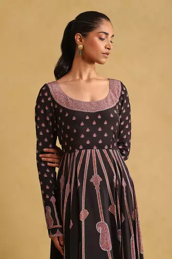 RITU KUMAR Black printed crepe anarkali kurta set