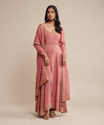 RITU KUMAR Pink printed crepe anarkali kurta set 1