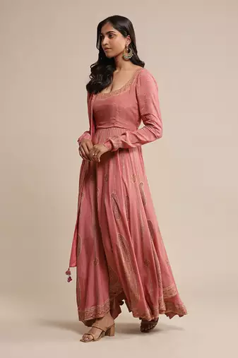 RITU KUMAR Pink printed crepe anarkali kurta set
