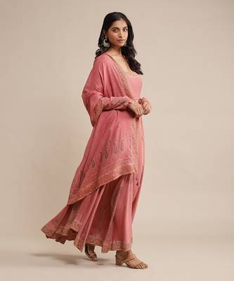 RITU KUMAR Pink printed crepe anarkali kurta set 3