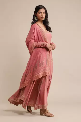 RITU KUMAR Pink printed crepe anarkali kurta set