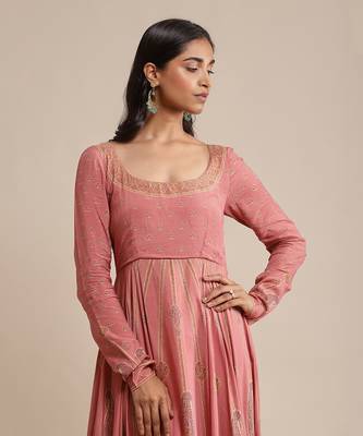 RITU KUMAR Pink printed crepe anarkali kurta set 5