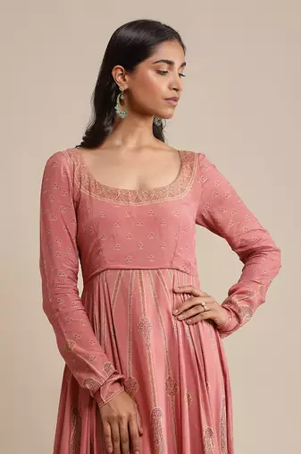 RITU KUMAR Pink printed crepe anarkali kurta set