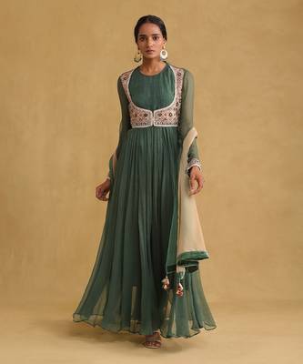 RITU KUMAR Green anarkali chiffon kurta set 1