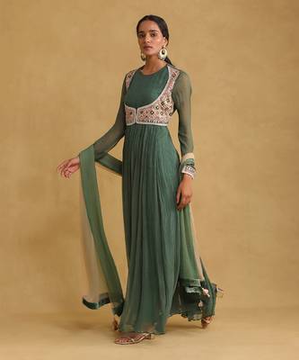 RITU KUMAR Green anarkali chiffon kurta set 2