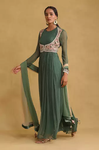 RITU KUMAR Green anarkali chiffon kurta set