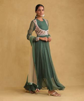 RITU KUMAR Green anarkali chiffon kurta set 3
