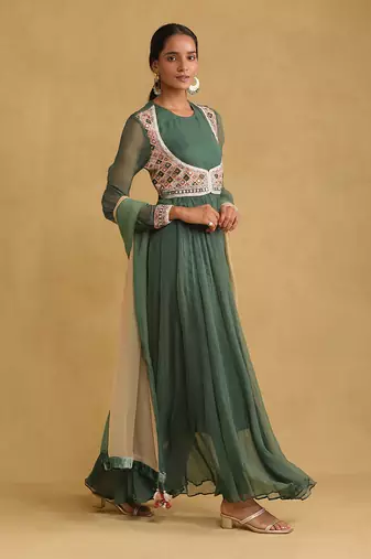 RITU KUMAR Green anarkali chiffon kurta set
