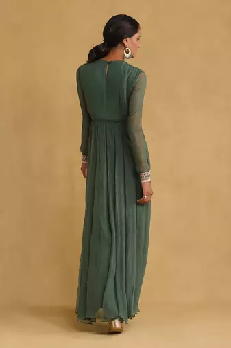 RITU KUMAR Green anarkali chiffon kurta set