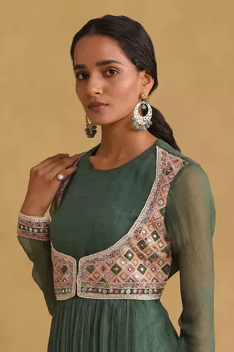 RITU KUMAR Green anarkali chiffon kurta set