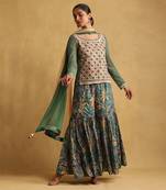 Multicolour Cotton-Blended Embroidered  Sharara Set