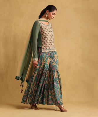 Multicolour Cotton-Blended Embroidered  Sharara Set 3