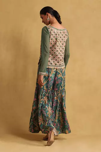 Multicolour Cotton-Blended Embroidered  Sharara Set