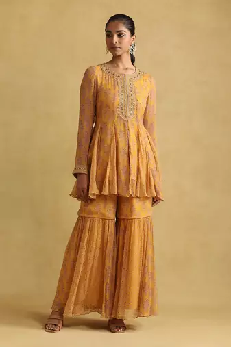 RITU KUMAR Yellow embroidered ensemble sharara set