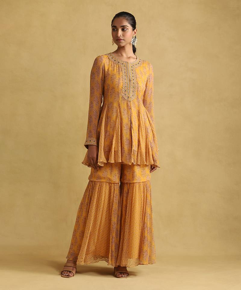 RITU KUMAR Yellow embroidered ensemble sharara set