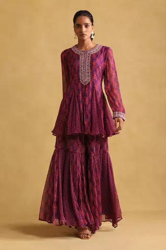 RITU KUMAR Purple embroidered ensemble sharara set