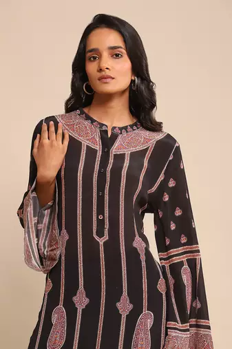 RITU KUMAR Black printed crepe kurta set
