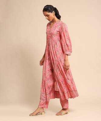 RITU KUMAR Pink printed viscose kurta set 2