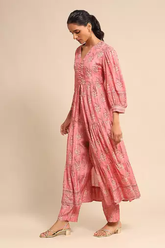 RITU KUMAR Pink printed viscose kurta set