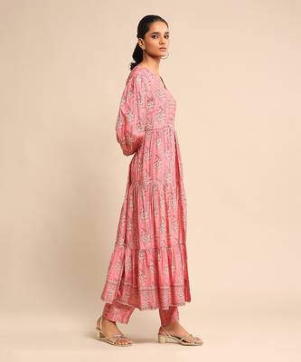 RITU KUMAR Pink printed viscose kurta set 3