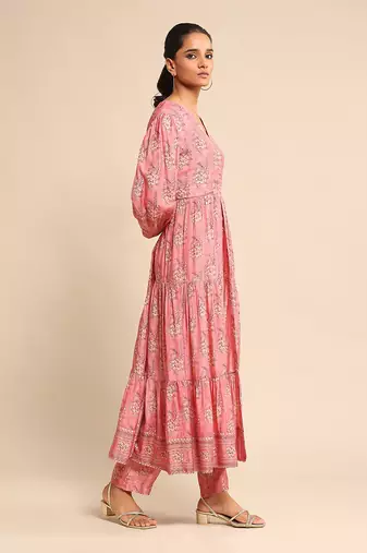 RITU KUMAR Pink printed viscose kurta set