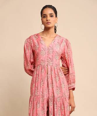 RITU KUMAR Pink printed viscose kurta set 4