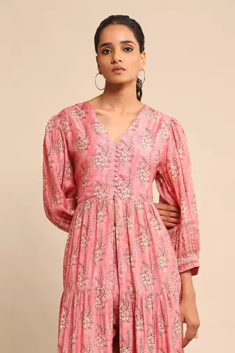 RITU KUMAR Pink printed viscose kurta set