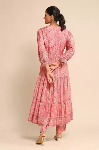RITU KUMAR Pink printed viscose kurta set