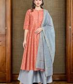 Peach printed silk salwar