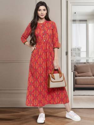 Multicolor printed cotton long-dresses 1