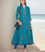G COLLECTION Teal printed cotton cotton-kurtis