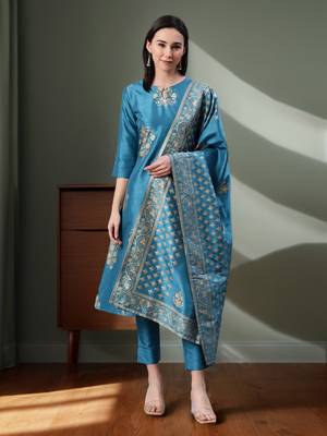 Blue printed art silk kurtas-and-kurtis 1