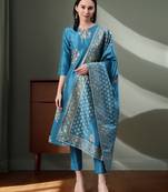 Blue printed art silk kurtas-and-kurtis