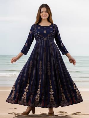 Women Ethnic Motifs Anarkali Kurta in Blue 1
