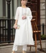White embroidered silk salwar